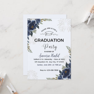 Blue Floral Graduation Party Invitation