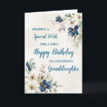 Blue Floral Granddaughter Birthday Card<br><div class="desc">A beautiful card for your granddaughter on her birthday with elegant navy blue and cream watercolor flowers.</div>