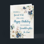 Blue Floral Granddaughter In Law Birthday Card<br><div class="desc">A beautiful card for your granddaughter in law on her birthday with elegant navy blue and cream watercolor flowers.</div>