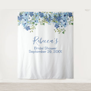 Blue Floral Greenery Bridal Shower Backdrop Tapestry