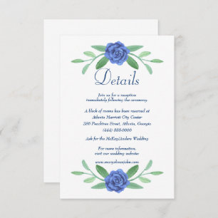 Blue Floral Greenery Foliage Mariage Détails Carte