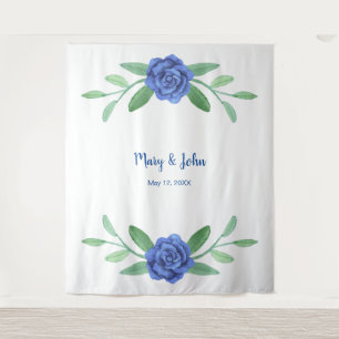 Blue Floral Greenery Foliage Photo Backdrop Tapestry