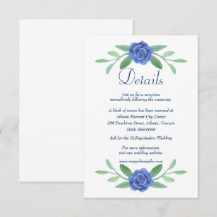 Blue Floral Greenery Foliage Wedding Details Card
