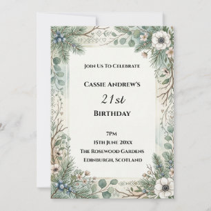 Blue Floral Greenery Milestone Birthday Invitation