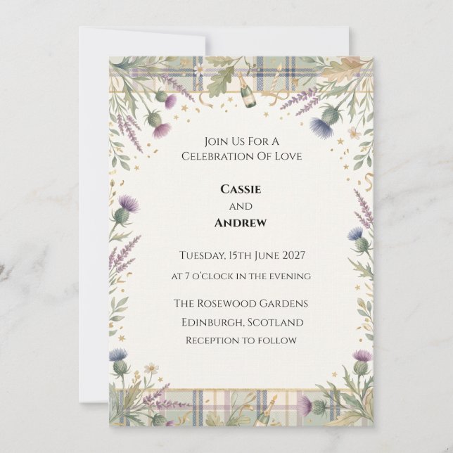 Blue Floral Greenery Wedding Invitation (Front)