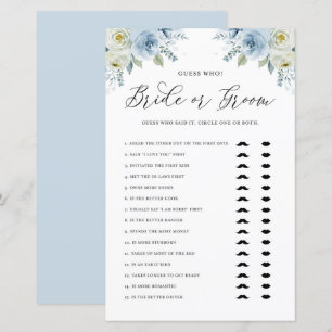 Blue Floral Guess Who Bride or Groom Shower Game