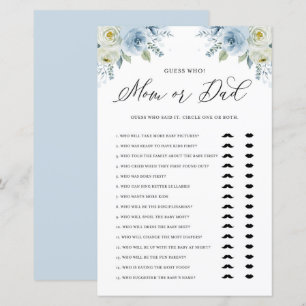 Blue Floral Guess Who Mom or Dad Baby Shower Game