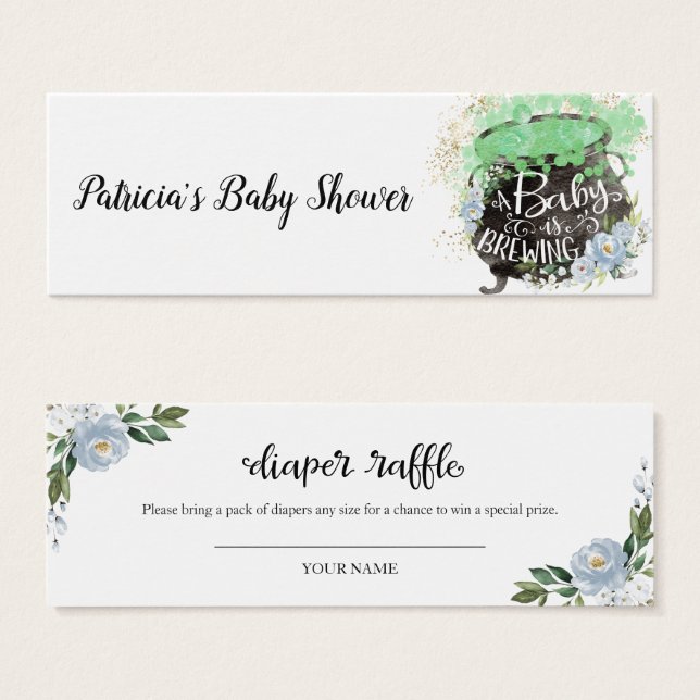 Blue Floral Halloween Baby Shower Diaper Raffle (Front & Back)
