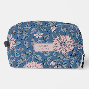 Blue floral hand block style cosmetic bag