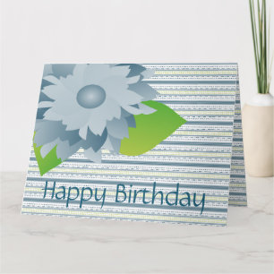 Blue Floral Happy Birthday Paper Greeting Card