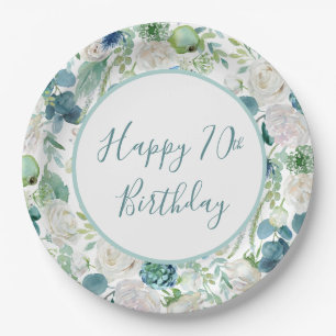 Blue Floral Happy Birthday Plates