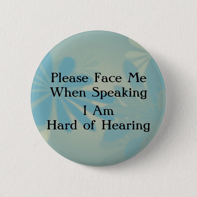Blue Floral Hard of Hearing Button (Front)