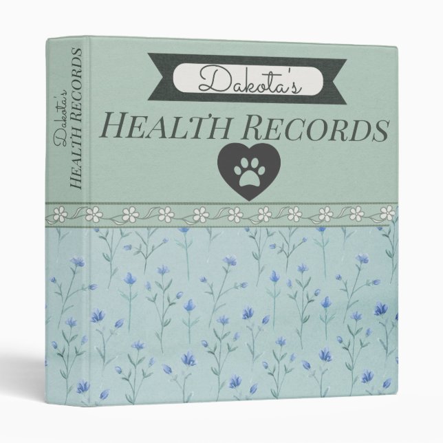 Blue Floral Health Records Binder (Front/Spine)
