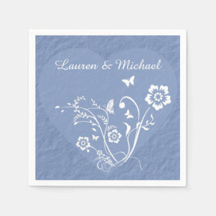 Blue Floral Heart Personalized Wedding Napkin