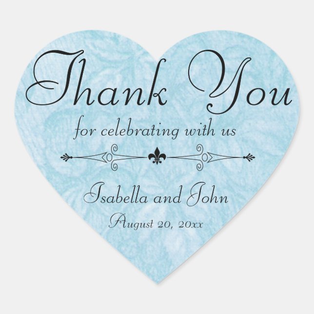 Blue Floral Heart-Shaped Summer Wedding Sticker (Front)
