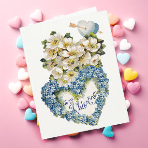 Blue floral heart Vintage Valentines Day Card