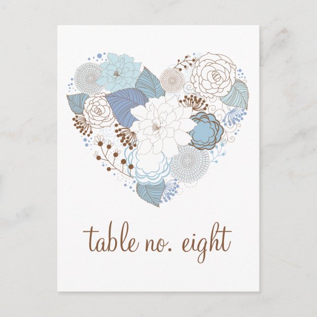 Blue Floral Heart Wreath Table Number Postcard (Front)