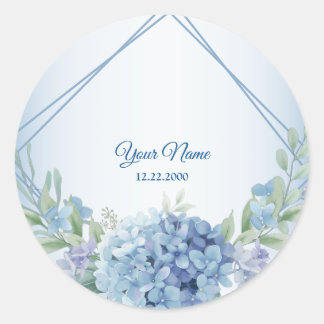 Blue Floral Herbal Dusty Vintage Wedding Party Classic Round Sticker