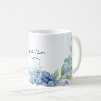Blue Floral Herbal Dusty Vintage Wedding Party Coffee Mug
