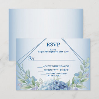 Blue Floral Herbal Dusty Vintage Wedding Party RSVP Card