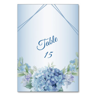 Blue Floral Herbal Dusty Vintage Wedding Party Table Number