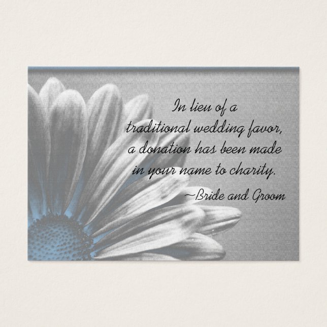 Blue Floral Highlights Wedding Charity Favour Card (Front)