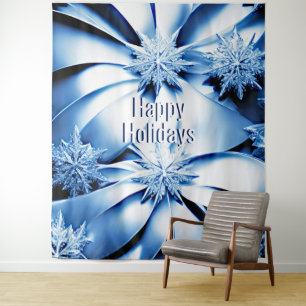 Blue Floral Holiday Christmas Backdrop Tapestry
