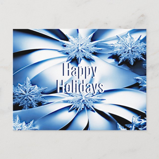 Blue Floral Holiday Christmas Postcard (Front)