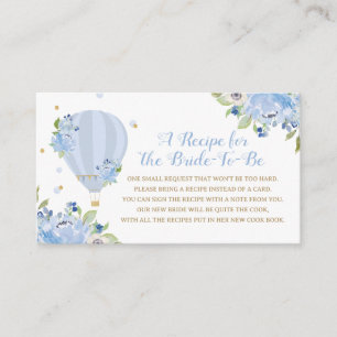 Blue Floral Hot Air Balloon Recipe for Bride to Be Enclosure Card