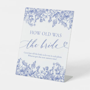 Blue Floral How Old was the Bride Shower Game Sign