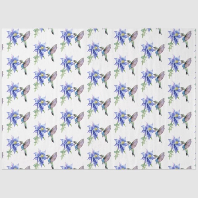 Blue Floral Hummingbird Wildflower  Tissue Paper (Front)