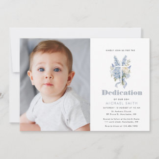 blue floral hyadrangea Dedication invitation