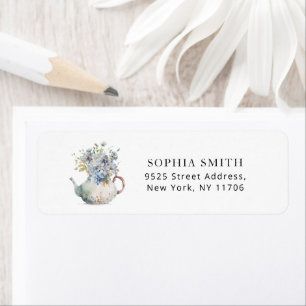 Blue floral Hydrange teapot return Address