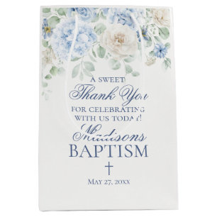 Blue Floral Hydrangea Botanical Baptism Favor Medium Gift Bag