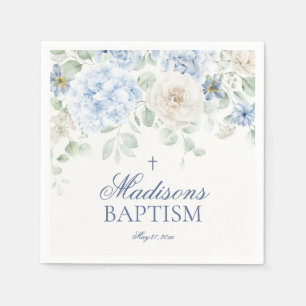 Blue Floral Hydrangea Botanical Blooms Baptism Napkin