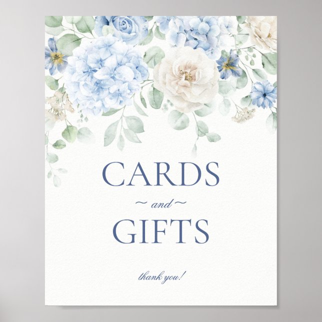 Blue Floral Hydrangea Botanical Cards & Gifts Sign (Front)