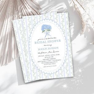 Blue Floral Hydrangea Bridal Shower Invitation