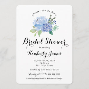 Blue Floral Hydrangea Bridal Shower Invitation