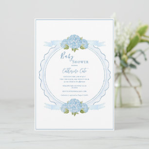 Blue Floral Hydrangea Elegant Baby Shower  Invitation