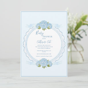 Blue Floral Hydrangea Elegant Baby Shower  Invitation