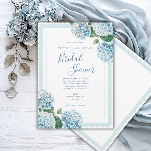 Blue Floral Hydrangea Elegant Bridal Shower Invitation