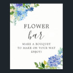 Blue Floral Hydrangea Flower Bar Pedestal Sign<br><div class="desc">Blue Floral Hydrangea Flower Bar Sign</div>