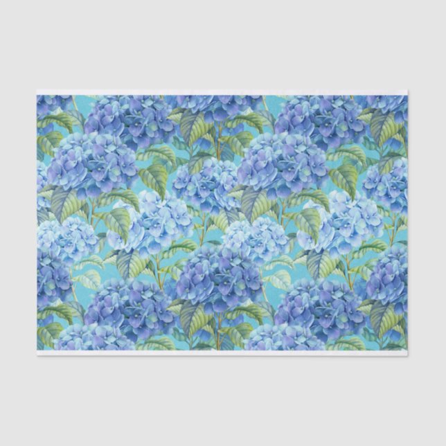Blue floral Hydrangea Flower pattern Tissue Paper (Front)