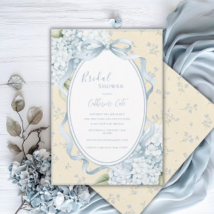 Blue Floral Hydrangeas Yellow Whimsical Bridal Invitation