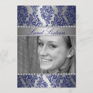 Blue Floral Imprimer Photo Sweet 16 invitation d'a