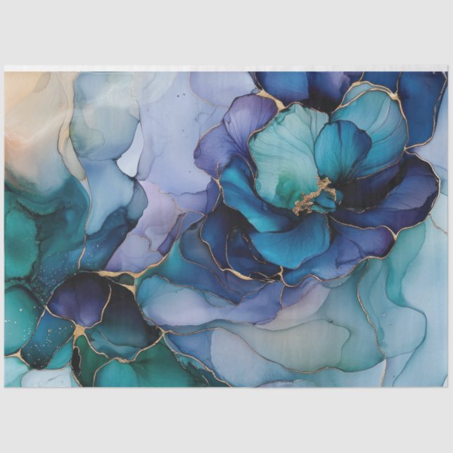Blue Floral in Alcohol Ink Series Design #9 Tissue Paper (Front)