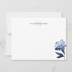 Blue Floral Initial Monogram Couple Personalized Card