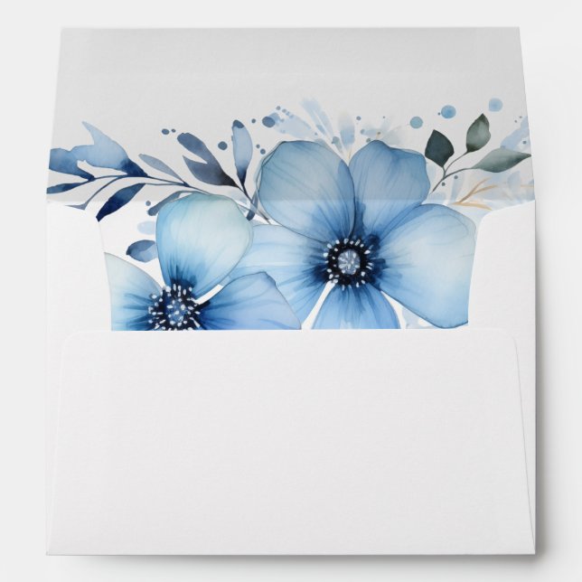 Blue Floral Invitation Envelope  (Back (Bottom))