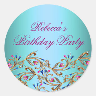 Blue Floral Jewel Envelope Sticker/seal Classic Round Sticker