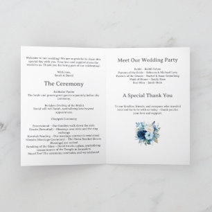 Blue Floral Jewish Wedding Program